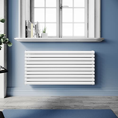 SUNXURY Design Heizkörper Röhrenheizkörper 593x1200mm Horizontal Doppellagig Heizkoerper Seitenanschluss Weiß Badheizkörper von SUNXURY