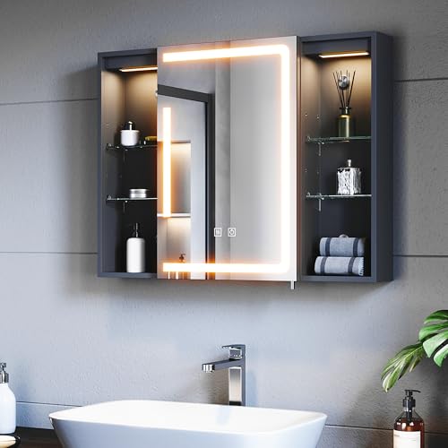 SUNXURY Design LED Spiegelschrank fürs Bad mit Antibeschlag und Steckdose, höhenverstellbare Ablage, 3 Farbtemperatur dimmbare, Touch-Schalter, Offene Ablagefächer auf beiden Seiten, 800x600mm SUNXURY Design LED Spiegelschrank fürs Bad mit Antibeschlag und Steckdose, höhenverstellbare Ablage, 3 Farbtemperatur dimmbare, Touch-Schalter, Offene Ablagefächer auf beiden Seiten, 800x600mm von SUNXURY