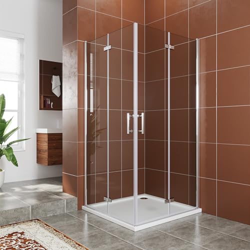 SUNXURY Duschkabine Eckeinstieg 100x100cm Dusche Falttür 180º Duschwand Höhe 195cm Doppel Drehfalttür aus 6mm NANO ESG Glas von SUNXURY