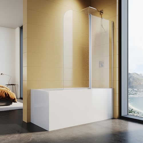 SUNXURY Duschwand für Badewanne 120x140cm mit Stabilisator Duschtrennwand aus 5mm ESG Sicherheitsglas Badewannenaufsatz von SUNXURY