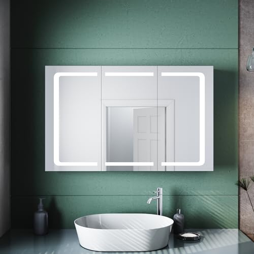 SUNXURY Edelstahl Spiegelschrank mit Beleuchtung 105 x 65 cm Badspiegelschrank LED Spiegelschrank mit Kippschalter wasserdicht Spiegelschrank mit Steckdose wasserdicht SUNXURY Edelstahl Spiegelschrank mit Beleuchtung 105 x 65 cm Badspiegelschrank LED Spiegelschrank mit Kippschalter wasserdicht Spiegelschrank mit Steckdose wasserdicht von SUNXURY