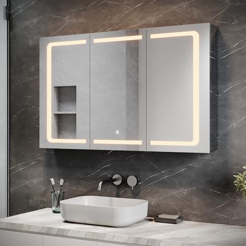 SUNXURY Edelstahl-Spiegelschrank mit LED-Beleuchtung 3 Farbtemperaturen LED-Spiegelschrank mit Touch-Schalter und Steckdose Badspiegelschrank für das Badezimmer 105 x 65 cm SUNXURY Edelstahl-Spiegelschrank mit LED-Beleuchtung 3 Farbtemperaturen LED-Spiegelschrank mit Touch-Schalter und Steckdose Badspiegelschrank für das Badezimmer 105 x 65 cm von SUNXURY