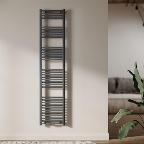 SUNXURY Heizkörper Badheizkörper 1800x400 mm Handtuchheizkörper Mittelanschluss Rundrohr Handtuchwärmer Heizkörper Warmwasser Heizung (627 Watt, Anthrazit) von SUNXURY