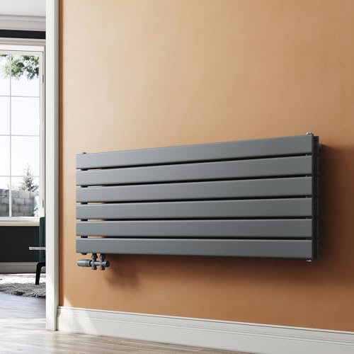 SUNXURY Heizkörper Design Paneelheizkörper 465x1200mm Horizontal Doppellagig Heizkoerper mit Anthrazit Multiblock Seitenanschluss Anthrazit Badheizkörper von SUNXURY