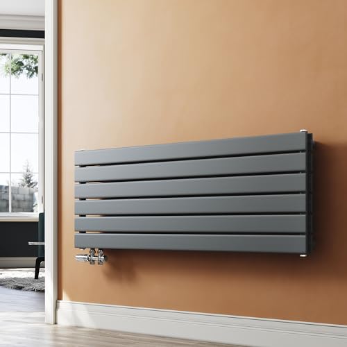 SUNXURY Heizkörper Design Paneelheizkörper 465x1200mm Horizontal Doppellagig Heizkoerper mit Chrom Multiblock Seitenanschluss Anthrazit Badheizkörper von SUNXURY
