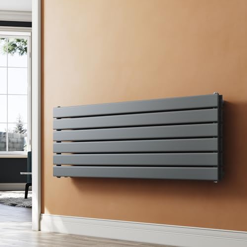 SUNXURY Heizkörper Design Paneelheizkörper 465x1200mm Horizontal Doppellagig Heizkoerper mit Multiblock Seitenanschluss Anthrazit Badheizkörper von SUNXURY
