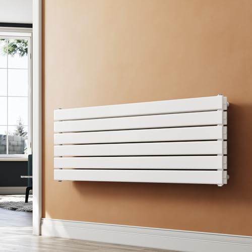 SUNXURY Heizkörper Design Paneelheizkörper 465x1200mm Horizontal Doppellagig Heizkoerper mit Multiblock Seitenanschluss Weiß Badheizkörper von SUNXURY
