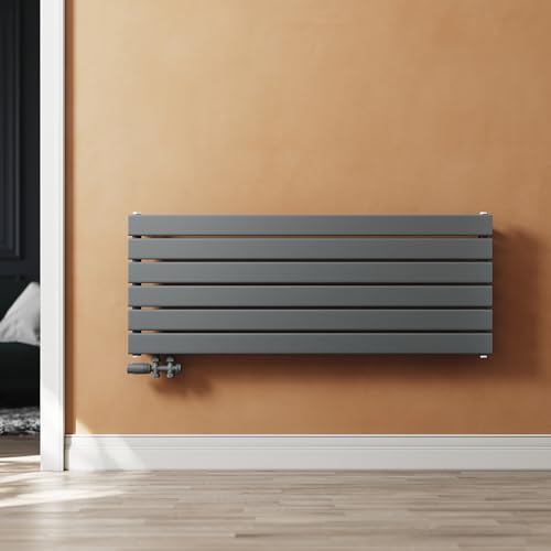 SUNXURY Heizkörper Design Paneelheizkörper 465x1200mm Horizontal Einlagig Heizkoerper mit Anthrazit Multiblock Seitenanschluss Anthrazit Badheizkörper von SUNXURY