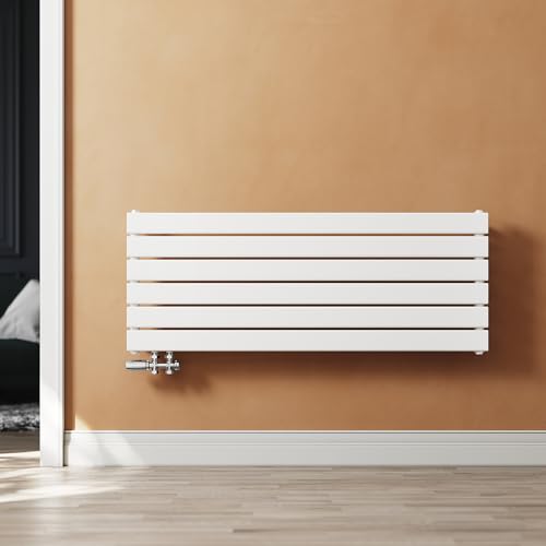 SUNXURY Heizkörper Design Paneelheizkörper 465x1200mm Horizontal Einlagig Heizkoerper mit Chrom Multiblock Seitenanschluss Weiß Badheizkörper von SUNXURY