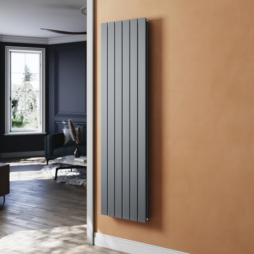 SUNXURY Heizkörper Flachheizkörper Anthrazit 1800 x 465 mm Heizkörper für Badezimmer Vertikal Design Doppellagig Paneelheizkörper Badheizkörper Mittelanschluss von SUNXURY