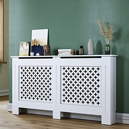 SUNXURY Heizkörperverkleidung Holz Weiß 152x19x81.5cm Heizungabdeckungen Groß Heizkörper Verkleidungen für Schlafzimmer Wohnzimmer von SUNXURY