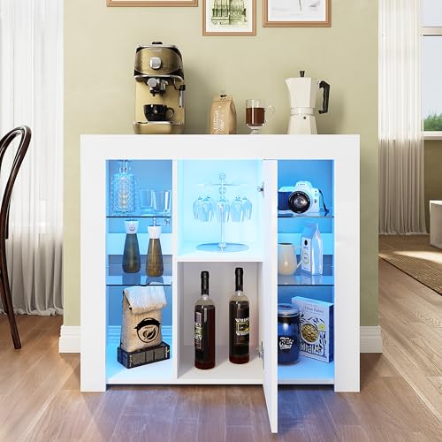 SUNXURY Kommode Sideboard Weiße Hochglanz Wohnzimmermöbel mit LED Beleuchtung Standschrank Wohnzimmerschrank für mehr Stauraum 900 x 350 x 830mm von SUNXURY