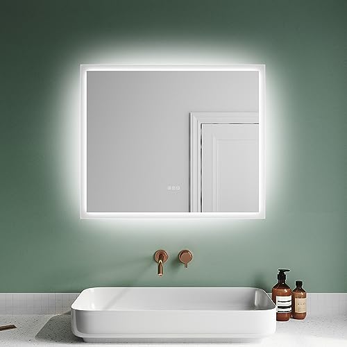 SUNXURY LED Badspiegel 60x50cm Badspiegel mit Beleuchtung Badezimmerspiegel mit Touch-Schalter/Anti-Beschlagfrei/Bluetooth Energiesparend Kaltesweißes Licht Wandspiegel IP44 von SUNXURY