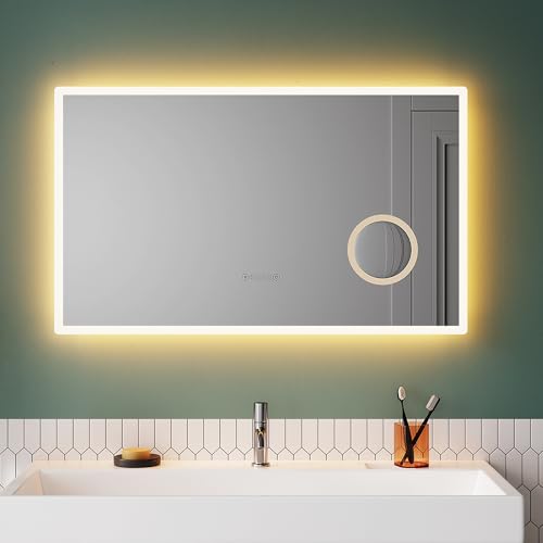 SUNXURY LED Badspiegel mit Uhr 100x60cm 3 Lichtfarbe dimmbar Wandspiegel mit 3X Vergrößerungslupe Schminkspiegel, Touch Schalter, Beschlagfrei SUNXURY LED Badspiegel mit Uhr 100x60cm 3 Lichtfarbe dimmbar Wandspiegel mit 3X Vergrößerungslupe Schminkspiegel, Touch Schalter, Beschlagfrei von SUNXURY