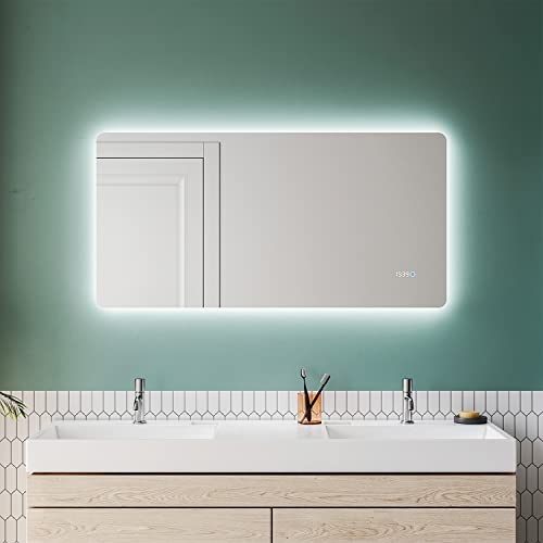 SUNXURY LED Badspiegel mit Uhr 120x60 cm Badspiegel mit Beleuchtung und Temperaturanzeige Badspiegel mit Touch Badezimmerspiegel Kaltweiß IP44 von SUNXURY