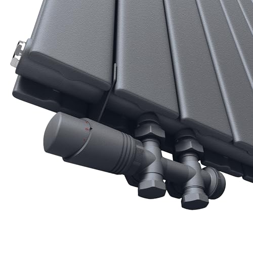 SUNXURY Hahnblock Heizkörper Set für Badheizkörper Eckform Heizungszubehör inkl. Multiblock mit Thermostatkopf Anthrazit von SUNXURY