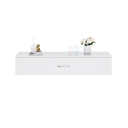SUNXURY Schminktisch Holz Hängend Frisiertisch Kommode Einfaches Design weiß Hochglanz 1000 x 380 mm von SUNXURY