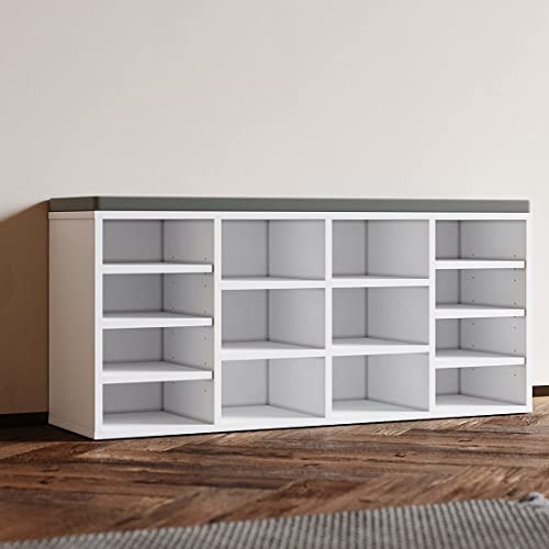 SUNXURY Schuhregal mit Sitzfläche Holz Weiß Schuhschrank Gross Verstellbar mit Stauraum 103.5x30x48cm von SUNXURY