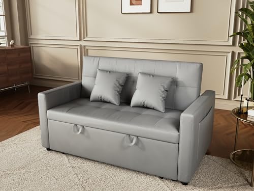 SUNXURY Sofa 140x94cm mit schlaffunktion, modernen Klein Schlafsofa Dunkelgrau, Bettsofa 2 Sitzer mit Kissen, Rückenlehnenwinkel verstellbar (100°-135°-180°), Superfaser Kunstleder von SUNXURY