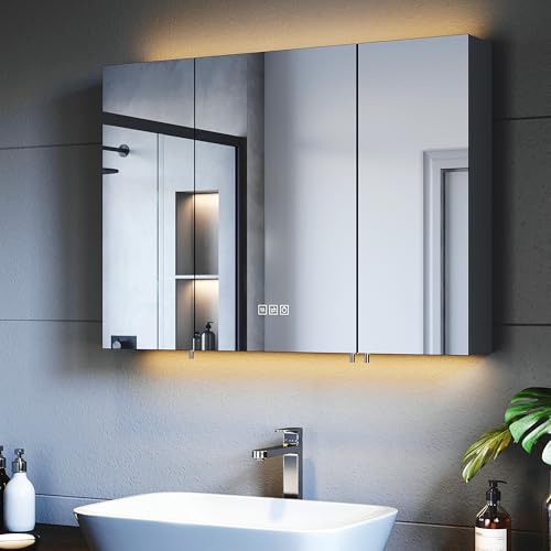 SUNXURY Spiegelschrank 900x650mm mit Beleuchtung, LED Badspiegelschrank, 3 Farbtemperatur dimmbare, Antibeschlag, Steckdose und Touch, Schwarz Smarter Spiegelschrank SUNXURY Spiegelschrank 900x650mm mit Beleuchtung, LED Badspiegelschrank, 3 Farbtemperatur dimmbare, Antibeschlag, Steckdose und Touch, Schwarz Smarter Spiegelschrank von SUNXURY