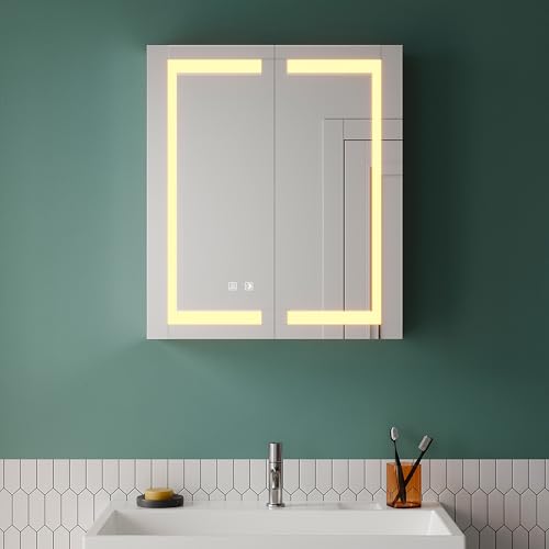 SUNXURY Spiegelschrank Edelstahl LED Spiegelschrank mit Beleuchtung dimmbar beschlagfrei Badspiegelschrank mit Steckdose und Touch-Schalter 600x700mm von SUNXURY