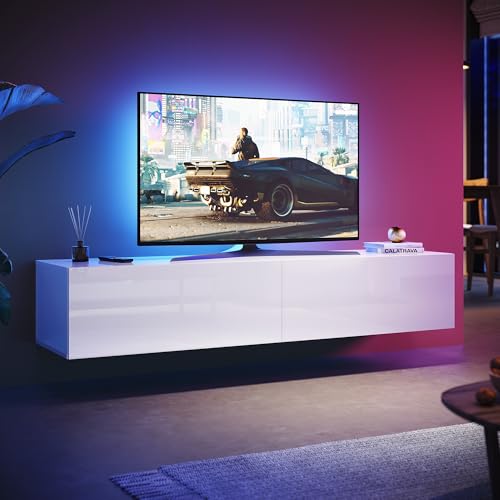 SUNXURY TV Board Hängend 140 cm Modern Wohnwand TV Lowboard weiß Lowboard Hängend Hochglanz Fernsehtisch Wandschrank hängender Schrank Modernes Wohnzimmer Möbel 140 x 40 x 30cm von SUNXURY