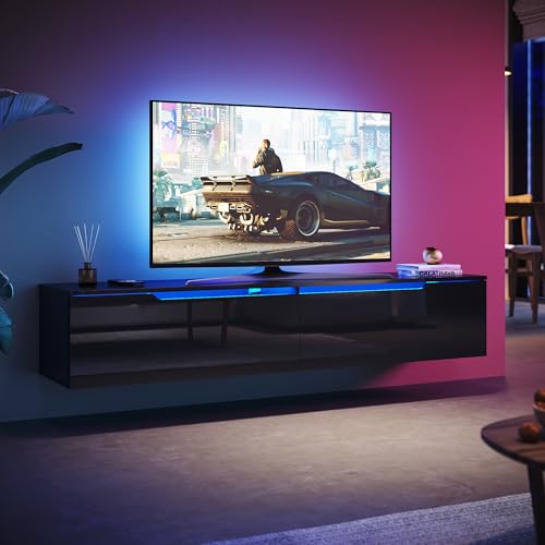 SUNXURY TV Board Hängend 140 x 35 x 30 cm, TV Schrank schwarz mit 16 RGB Litch Lowboard Hängend Schwarz Hochglanz Fernsehtisch mit Schranktür tv Tisch SUNXURY TV Board Hängend 140 x 35 x 30 cm, TV Schrank schwarz mit 16 RGB Litch Lowboard Hängend Schwarz Hochglanz Fernsehtisch mit Schranktür tv Tisch von SUNXURY