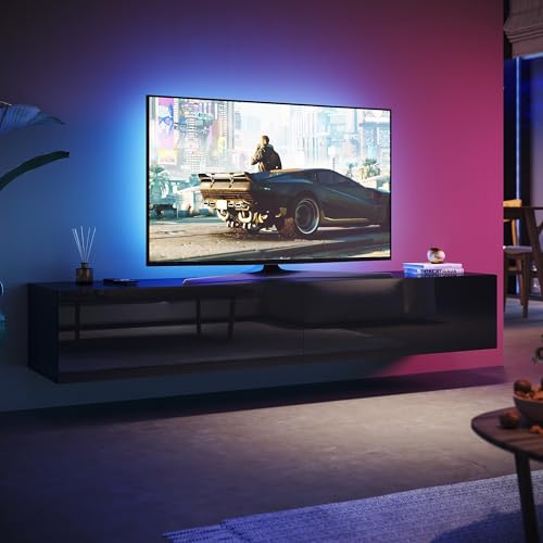 SUNXURY TV Board Hängend 180 cm Modern Wohnwand TV Lowboard Schwarz Lowboard Hängend Hochglanz Fernsehtisch Wandschrank hängender Schrank Modernes Wohnzimmer Möbel 180 x 40 x 30cm von SUNXURY