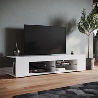 Sonni - tv Schrank mit led Beleuchtung Hochglanz Lowboard Weiß,Glasböden,ohne Schranktüren,135cm breit von SONNI