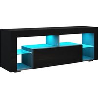 Sonni - tv Schrank Fernsehtisch mit led Beleuchtung Hochglanz Lowboard Schwarz Glasböden,140x35x50.5cm von SONNI