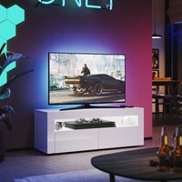 Tv Lowboard Weiß Hochglanz mit 12 led Farben Beleuchtung,Eine offene Ablage und 2 Schranktüren, 120x40x45cm - Sonni von SONNI