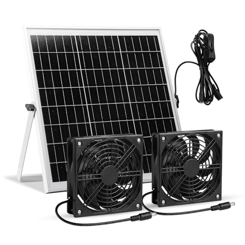 SUNYIMA Solar Ventilator, 15W Wasserdichter Solar Ventilator Kit mit DC Doppelventilator für kleine Hühnerställe, Gewächshäuser, Schuppen, Haustierhäuser, Fensterauspuff von SUNYIMA