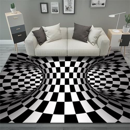 SUNYRDSM Deko Kinderzimmer Jungen 60X100CM 3D schwarz grau abstrakt kariert Design modernes Wohnzimmer Schlafzimmer Keine Allergie Mädchen Teppich von SUNYRDSM