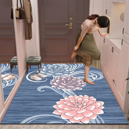 SUNYRDSM Dekoration Schlafzimmer Teppich rutschfest Puderblaues Blumen-Design Passend für Wohnzimmer, Schlafzimmer und Terrasse, Wetterfest 160X230CM von SUNYRDSM