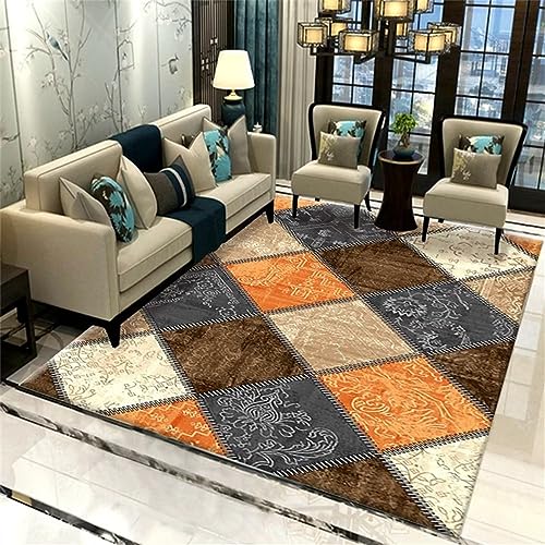 SUNYRDSM Homemats Teppich Flur 200 x 300 cm Wohnzimmer Teppich orange grau Quadrat geometrisches Design komfortabel Kinder Teppich von SUNYRDSM