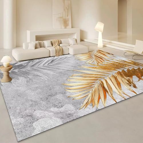 SUNYRDSM Kinderteppich Junge Teppich Kinderzimmer Mädchen Grauer Teppich mit gelbem Blättermuster 170X240CM von SUNYRDSM