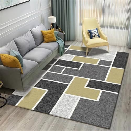 SUNYRDSM Küchenteppich Waschbar rutschfest Rutschfester Teppich 170X240CM Moderner grau-gelber rechteckiger dekorativer Wohnzimmerteppich ist langlebig und fällt Nicht ab Teppichläufer Flur von SUNYRDSM