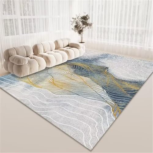 SUNYRDSM Play Mat for Babies Vorleger Teppich Eingang 90X150CM Korridor Teppich grau-blau Farbschema gelbe Linie Design Anti-Fouling Bettvorleger von SUNYRDSM