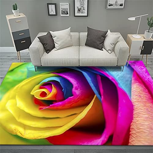 SUNYRDSM Rutschfester Teppich Deko Für Zimmer Farbiger Blumen-Wohnzimmer-Teppich weich und bequem, moderner Stil gegen Schimmel Kinderzimmerteppich Mädchen 100x160cm von SUNYRDSM