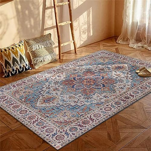 SUNYRDSM Schlafzimmer Deko Wohnzimmer Teppich 60x100cm Graublaue Blumen Dekoration Retro Teppich Wohnzimmer Zubehör Schall Isolierung Teppich Kinderzimmer Mädchen von SUNYRDSM