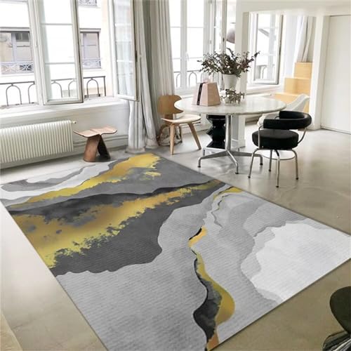 SUNYRDSM Teppich Deko Schlafzimmer Living Room Carpet 120X160CM Moderner Stil grau-gelb geometrisches Design Linie Dekoration kann angepasst Werden Jugendzimmer Deko von SUNYRDSM