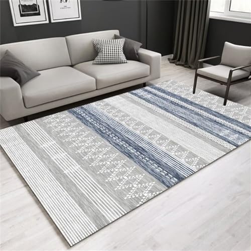 SUNYRDSM Teppich Deko Schlafzimmer Teppichläufer rutschfest 120X180CM Modernes Design grau-blau unregelmäßiges geometrisches Muster Wohnzimmer Teppich Wird Nicht allergisch Sein Bettvorleger Waschbar von SUNYRDSM