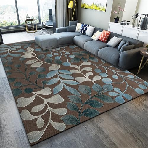 SUNYRDSM Teppich Schreibtischstuhl waschbare Grau-blaues Blumen-/Blatt-Design klein für Wohnzimmer Kinderzimmer 80X160CM von SUNYRDSM