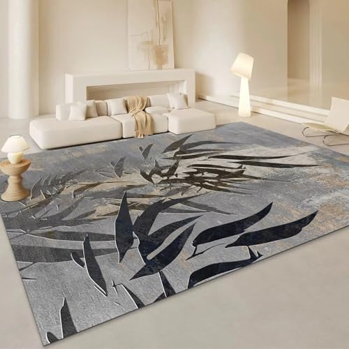 SUNYRDSM Teppich Waschbar Flur Teppich Läufer Graues Blattmusterdesign 120X200CM von SUNYRDSM