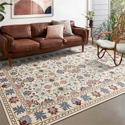 SUNYRDSM Teppichläufer Flur Deko Schlafzimmer 140X200CM Edler Esszimmerteppich mit Pflanzendruckmuster, pflegeleicht und strapazierfähig Rutschfester Teppich von SUNYRDSM