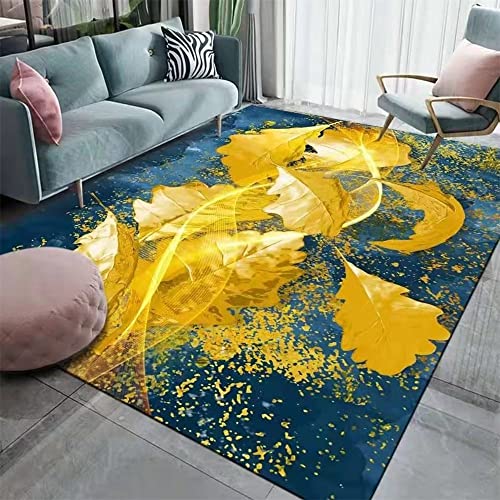 SUNYRDSM Terrassen Teppich Outdoor 140x200cm Deko Flur Teppich Blauer Teppich gelbe Blätter Dekoration modern und leicht zu reinigen Creative Home Teppich von SUNYRDSM