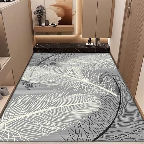 SUNYRDSM Waschbarer Teppich Läufer robuster Grau-schwarzes Feder-Print-Design ideal fürs Wohnzimmer, Schlafzimmer und Kinderzimmer 130X190CM von SUNYRDSM