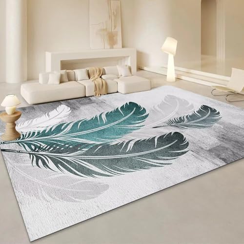 SUNYRDSM Waschbarer Teppich Wohnzimmer Mädchen Teppich Graues und blaues Federdruckdesign 140X200CM SUNYRDSM Waschbarer Teppich Wohnzimmer Mädchen Teppich Graues und blaues Federdruckdesign 140X200CM von SUNYRDSM