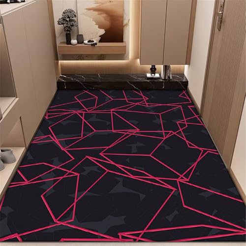 SUNYRDSM Wohnzimmer Sofa Teppich langlebig Klassischer schwarz-Grauer Hintergrund mit rotem Quadrat-Linien-Design lauferteppich für Esszimmer Küchen Schlafzimmer 60X100CM von SUNYRDSM