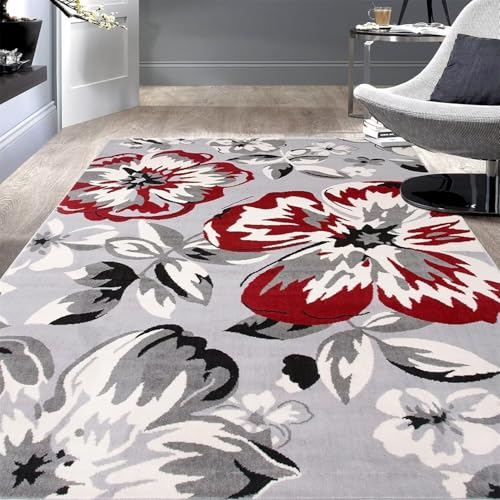 SUNYRDSM Wohnzimmerteppich Deko Schlafzimmer 60X90CM Rote XXL Wohnzimmer Deko pflegeleicht und strapazierfähig Blumenmuster Kinder Zimmer Decor von SUNYRDSM